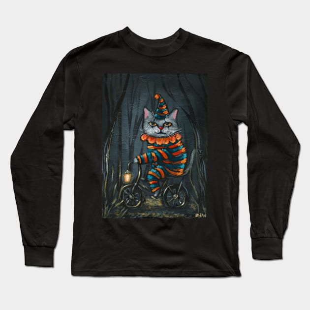 Spooky Clown in the Forest Long Sleeve T-Shirt by KilkennyCat Art